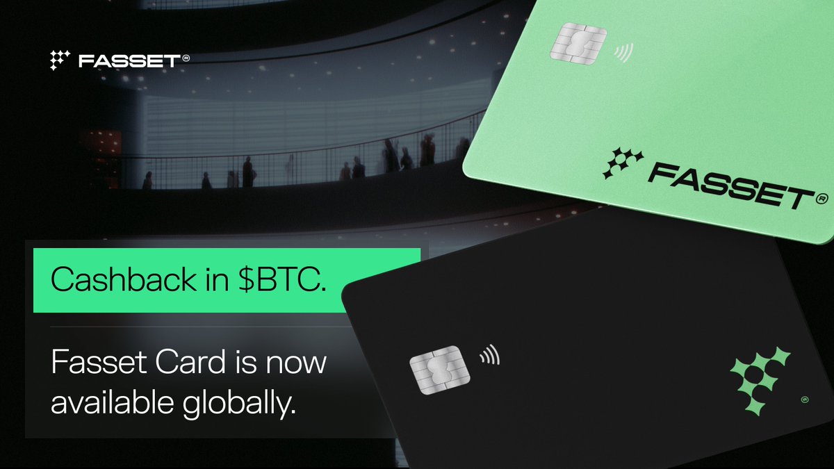 fasset's tweet photo. Your crypto = spendable cash. 

Introducing Fasset Card. 

- Up to 5% cash back
- 0% fees for 3 months 
- Eligible for $OWN Airdrop 

Grab your card using code OWN499. https://t.co/bI2vZg1Iub