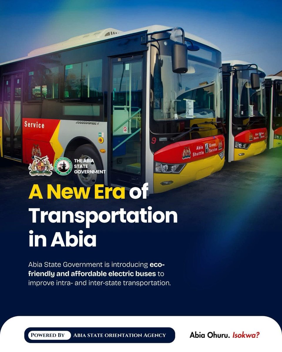 Mr_Amogu's tweet image. OFFICIAL:

Abia State is now the first Nigerian state to launch  a state owned electric shuttle buses in the country, a move also praised by WTO's Okonjo-Iweala for promoting a cleaner environment.

God bless Abia state.