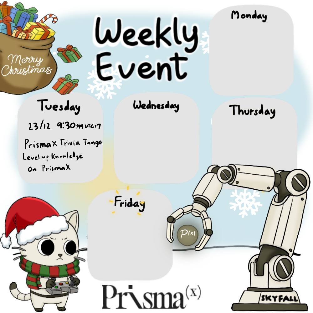 PrismaX Update ✨
🧠 PrismaX Trivia Tango
📅 Dec 23, 2025 | ⏰ 9:30 PM
📍 ⁠⁠🤝｜PrismaX Hangout
Happy Holidays! 🎄
Regular activities return Jan 4, 2026.
<a href="/PrismaXai/">PrismaX</a>