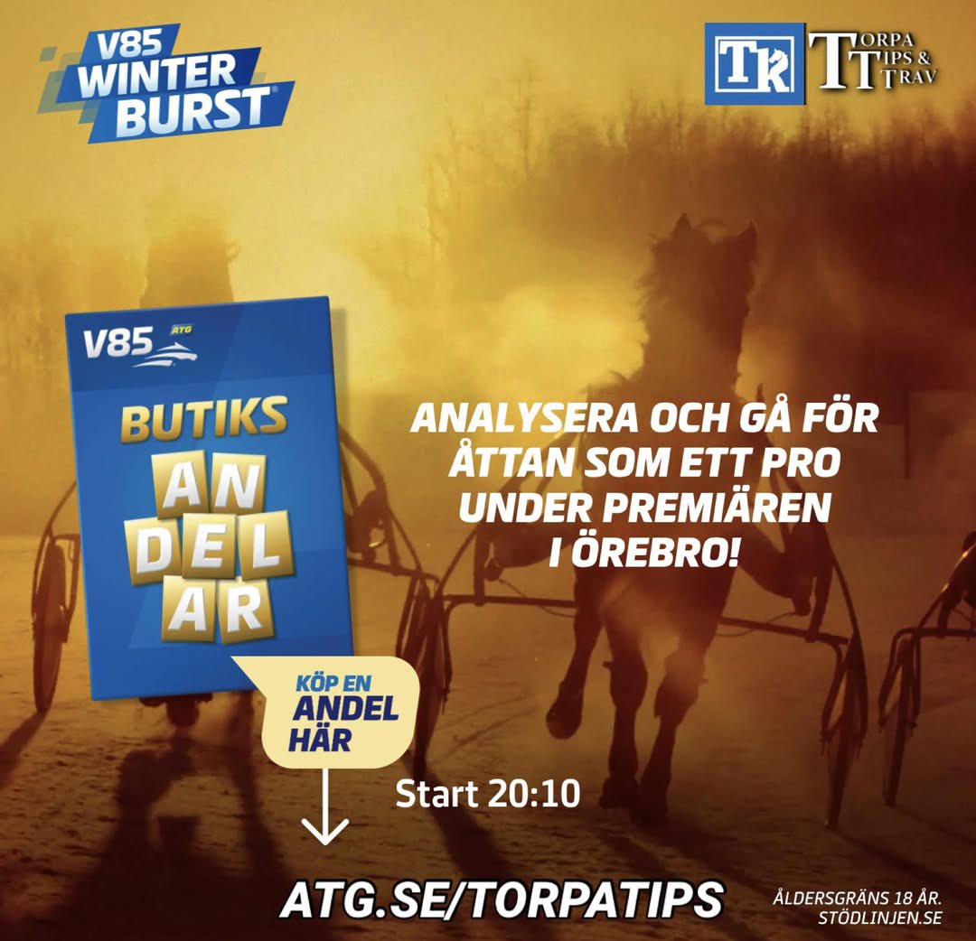𝐔𝐏𝐏𝐄𝐒𝐈𝐓𝐓𝐀𝐑𝐊𝐕Ä𝐋𝐋𝐄𝐍 𝐒𝐓𝐀𝐑𝐓𝐀𝐑 𝐈𝐆Å𝐍𝐆 #𝐕𝟖𝟓 𝐖𝐈𝐍𝐓𝐄𝐑𝐁𝐔𝐑𝐒𝐓! 🎅🏻💰🐴

Vi startar i kväll på Örebrotravet som är kvällens värd för V85-spelet. 🤩🐴

⏰ Spelstopp V85: klockan 20.10

👉🏻 Här finns ALLA våra spel till omgången: atg.se/torpatips/V85_… 👈🏻