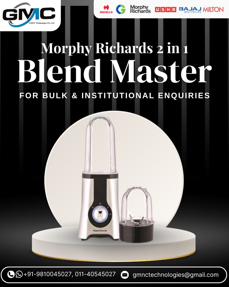 thegmnctech's tweet image. ✨ Morphy Richards BlendMaster
Blend and grind with ease — one powerful appliance for quick, effortless everyday cooking.

📞 +91 98100 45027, 011-40545027
📧 gmnctechnologies@gmail.com
🌐 gmnc.in

#gmnctechnologies #MorphyRichards #BlendMaster #KitchenAppliances
