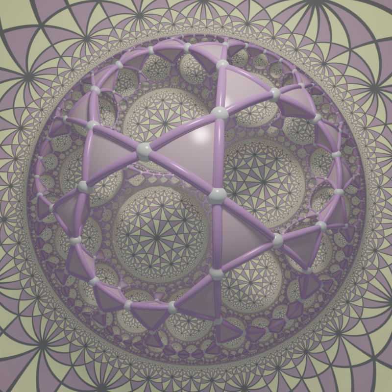 neozhaoliang's tweet image. Hyperbolic honeycomb viewed from upper half space, (3, 3, 8) symmetry.