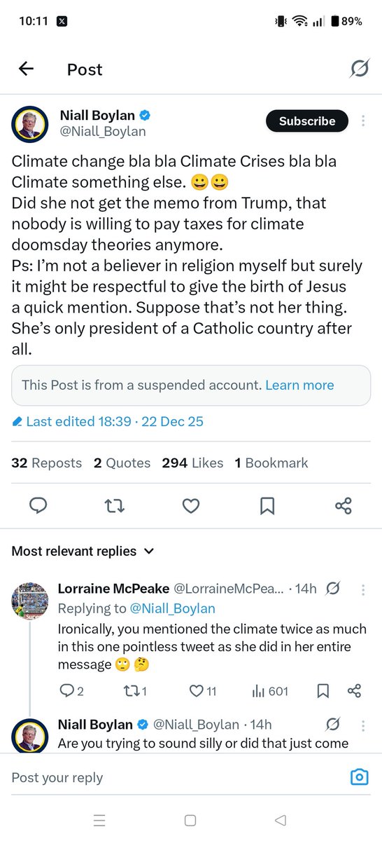 Skunbunk's tweet photo. @Niall_Boylan She got suspended 😂 https://t.co/pJwtbhUmIK