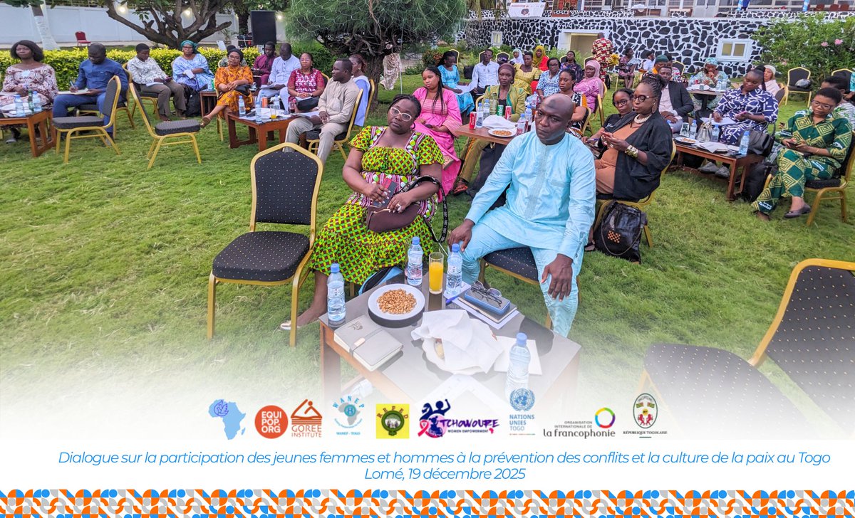 WanepTogo's tweet photo. 🕊️ La paix se construit avec les jeunes.
📍 Lomé | 📅 19 déc. 2025
Un cocktail-débat réunit jeunes, institutions & OSC autour de l’agenda JPS au Togo.
Organisé par WANEP-Togo et EQUIPOP.
💰 Financé par AFD
#Paix #Jeunesse #Résolution2250 #EQUIPOP #WANEP @Equipop_Ong https://t.co/VIpMhbluiN