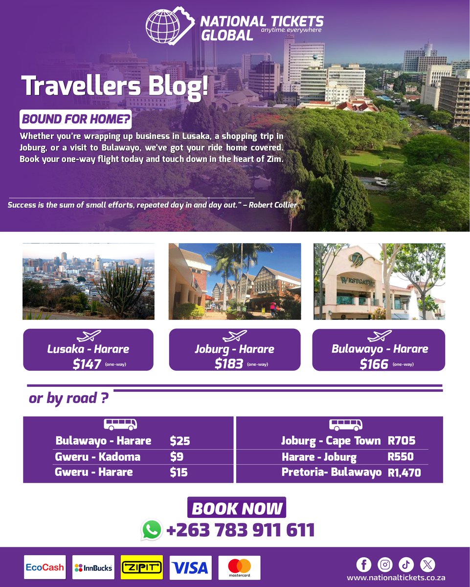 NatticksZim's tweet photo. We have all the updated flight and bus schedules you need to touch down in the heart of Zim. Secure your one-way seat today! 🎟️ Simple booking, 👉 WhatsApp: +263783911611  #travelblogger #LocalBus #flighttickets #CrossBorderBus #bookwithus #localcoaches #NationalticketsGlobal https://t.co/aomMrXcssx