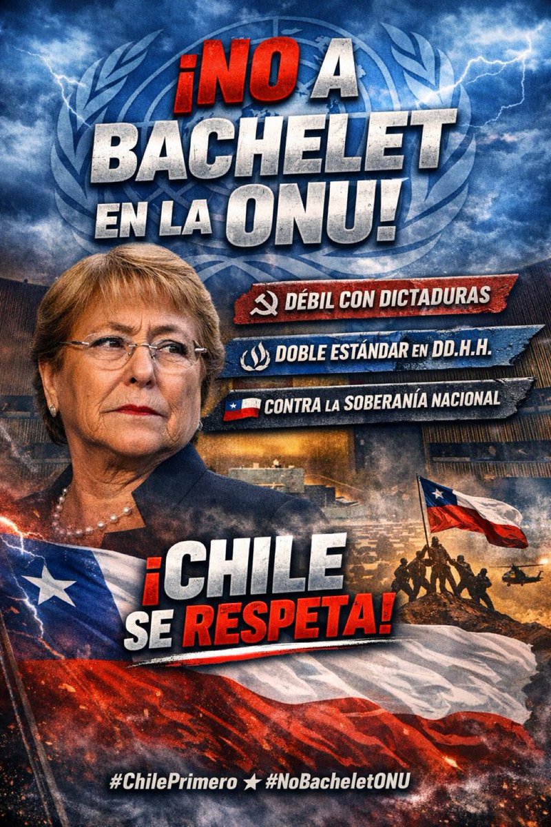 flhhe_dotte's tweet photo. CAMPAÑA NACIONAL.
Al menos el 58% de los Chilenos apoya #NoBacheletONU https://t.co/b9vRzR3nMr