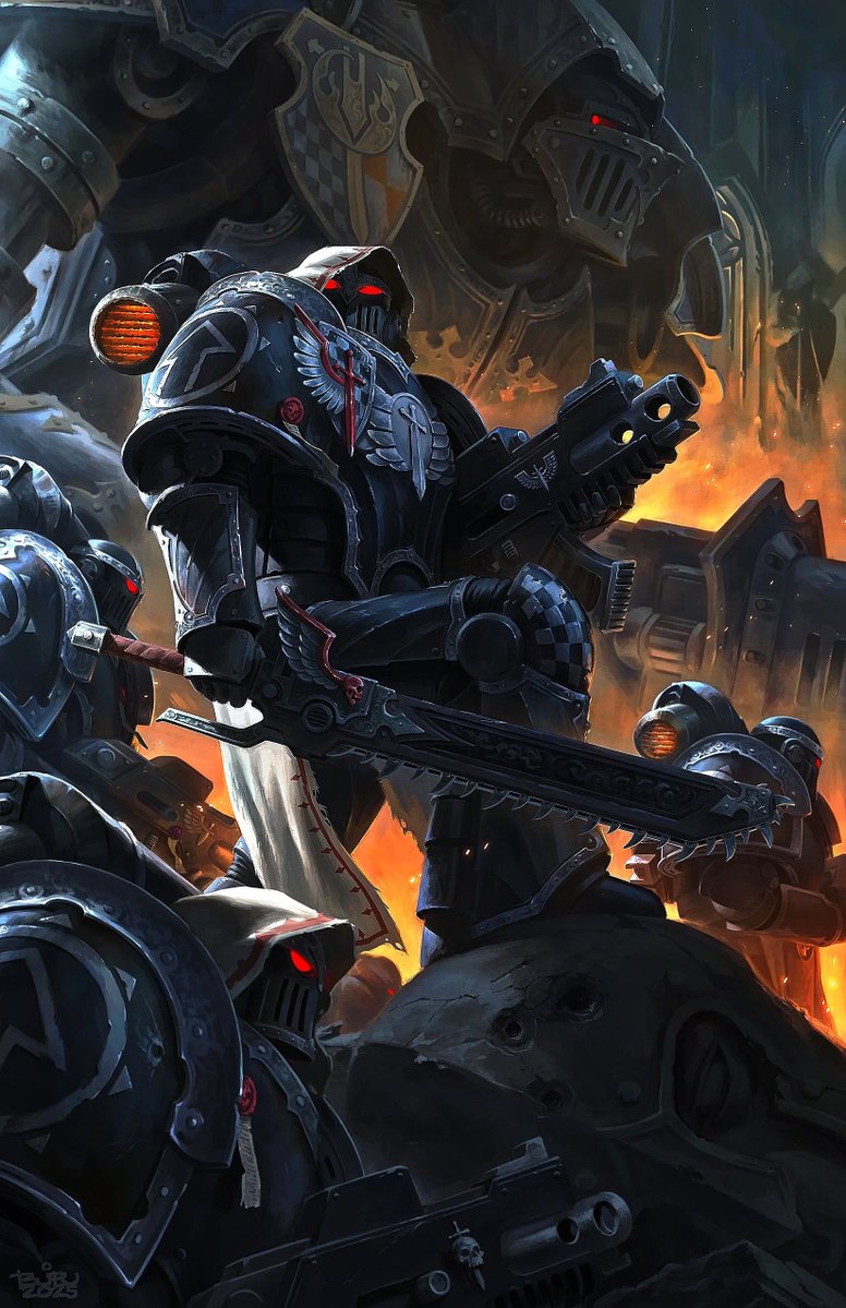 Aetas_Memoria's tweet image. A couple of great fan illustrations of the First Legion, Angelis Tenebraium, the Dark Angels. By Brian Valeza.

The Ironwing of the Hexagrammaton/Corpus Dextera.

And a Space Marine of the Hexagrammaton's Stormwing, in Mark III 'Iron' pattern Power Armour.