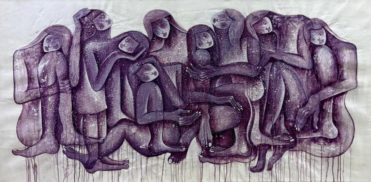 نحنُ نحتاجُ أحيانًا إلى من يضمّنا… لا أكثر
عملي المشارك في معرض دار نورة السنوي 
الاحساء 
 <a href="/dar_nora_art/">دار نورة الموسى للثقافة و الفنون</a> 
Acrylic on canvas 185x90 cm 
#فن_تشكيلي #نساء_خارج_السرد #ذاكرة_منتقاة #ما_لم_يُروَ #فن_معاصر هوية الجسد_كذاكرة