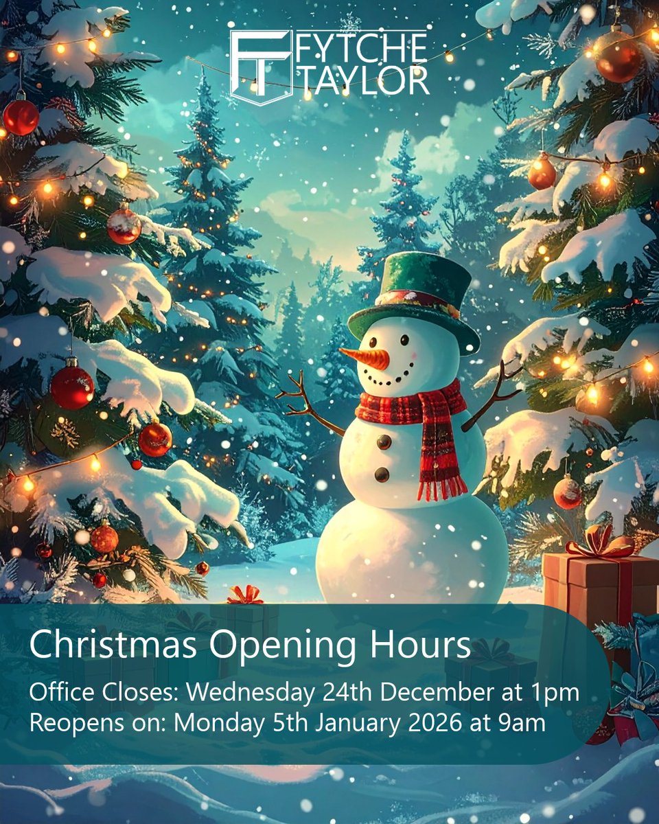 A reminder that our offices will close for the festive break on:

📅 Wed 24th December at 1pm
and reopen on:
 📅 Mon 5th January 2026 at 9am

Thank you to all our clients, partners, team and supporters for a wonderful year.

We wish you a joyful Christmas with those you love!❤️