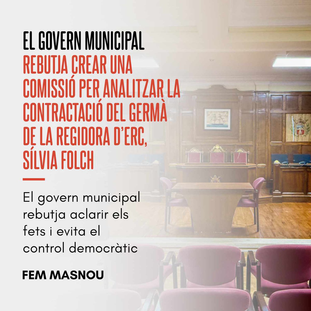 La contractació del germà d’una regidora de govern a Sumem genera dubtes legítims que el govern municipal ha decidit no aclarir.

👉 Llegeix el nostre comunicat sencer i mira la nostra intervenció: femmasnou.cat/nepotisme/