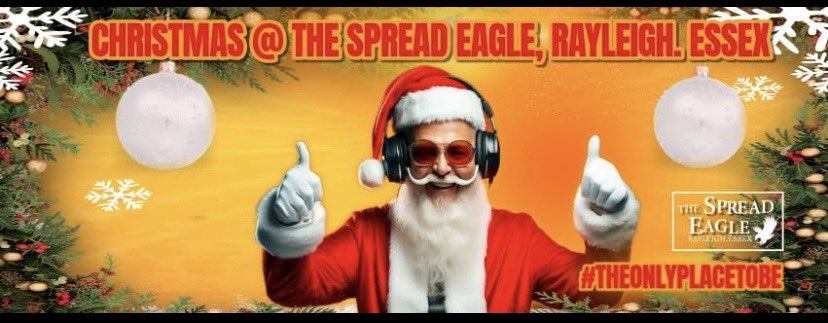 djpeteferrant's tweet photo. Live tomorrow 24th 🎄BIG , BIG Christmas Eve Party from 4pm til very late FREE ADMISSION all day &amp; evening at The Spread Eagle Rayleigh High Street , Rayleigh Essex 🎄😊Christmas jumpers very welcome 😂👌👍🍻🎄See you there x https://t.co/UKr47C6zU2