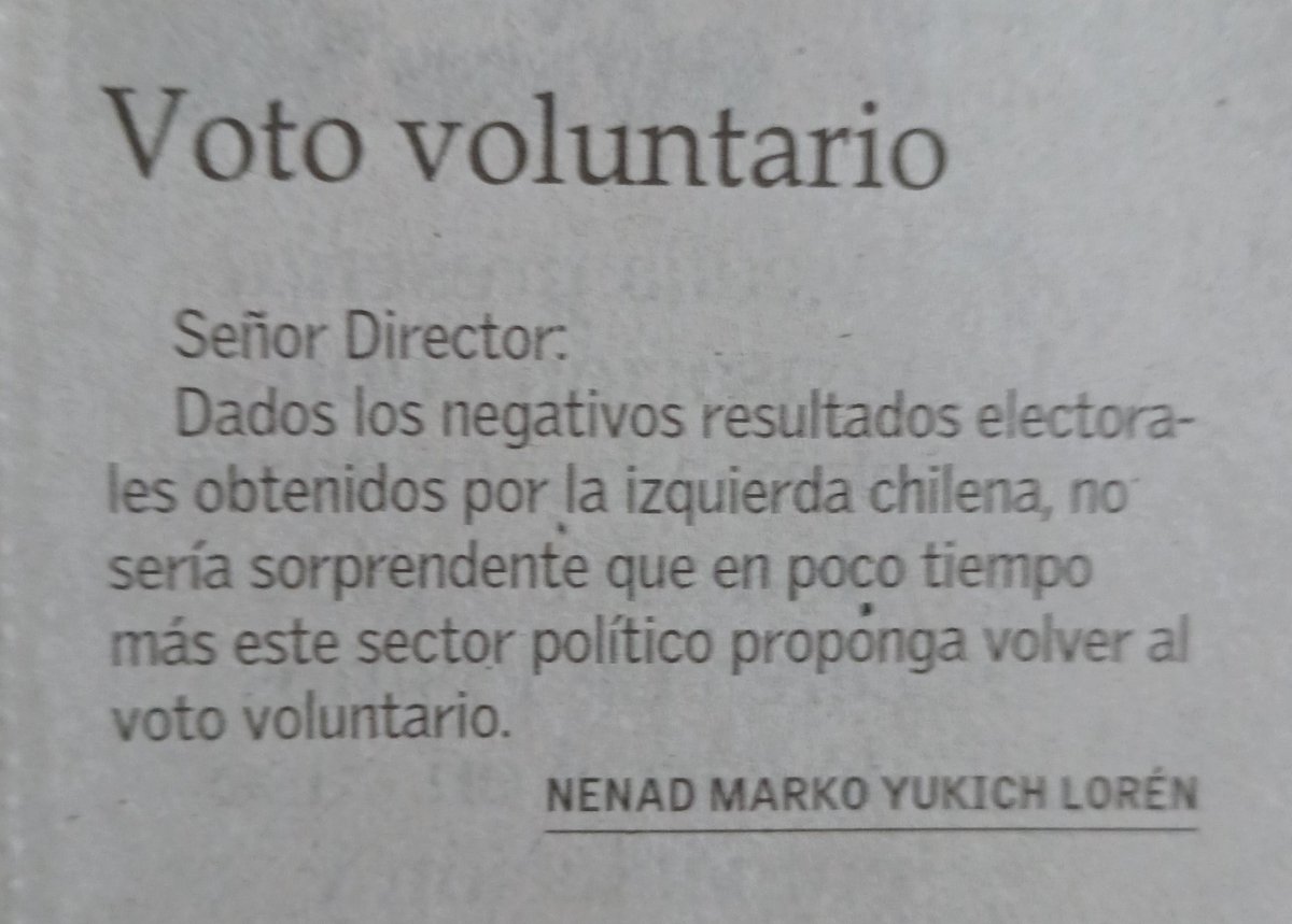 Publicado en Cartas al Director de El Mercurio de hoy.