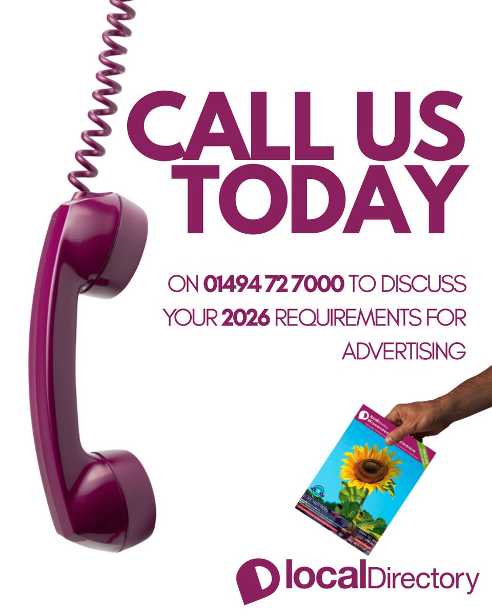 📞 Ready to get your business seen in 2026? Call us today on 01494 72 7000 to discuss your advertising requirements and reach more local customers. Let’s make next year your best yet with Local Directory.  #AdvertiseLocal #GrowYourBusiness #LocalMarketing #LocalDirectory