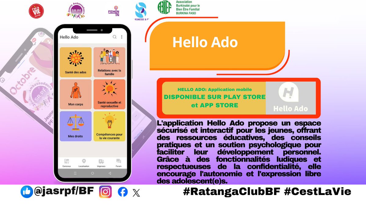 JASRPFBurkina's tweet photo. Où trouver des infos fiables sur la santé reproductive au Burkina ? On te donne les clés ! 🔑
#Féministe #DSSR #TonCorpsTesChoix #StopGrossessesNonDésirées
#ChoixResponsable #CestLaVieNouvelleGeneration #ChoisirCestSeProtéger #CestLaVie #RatangaClubBF https://t.co/NqalV7j0JY