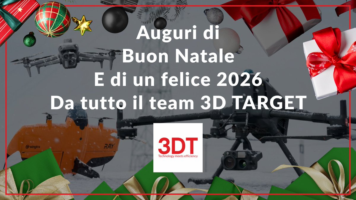 Buone feste da 3D TARGET! 🎄✨

Siamo orgogliosi di aver supportato i vostri progetti in questo 2025. Ci prendiamo una pausa dal 24/12 (ore 13:00) al 06/01.
Saremo operativi dal 7 gennaio 2026! 

Scopri le nostre tecnologie: 🌐 3dtarget.it/eu/it/droni/pr…
