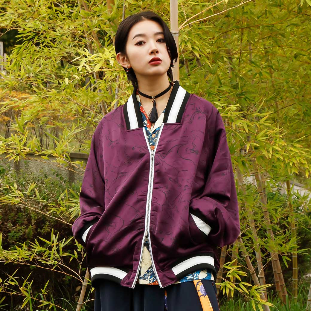 新入荷 】 和装“スカジャン” 八咫烏・白狐・白うさぎの刺繍