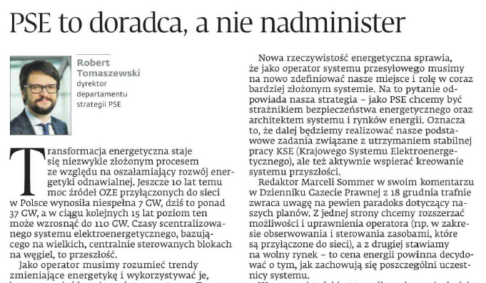 pse_pl's tweet photo. W dzisiejszym "Dzienniku Gazecie Prawnej" dyrektor Departamentu Strategii PSE @robertomasz polemizuje z redaktorem @marcelisommer na temat roli operatora systemu przesyłowego. Polecamy, cały tekst jest dostępny na stronie: https://t.co/bdq6GnFBcP https://t.co/QntiOcfolJ