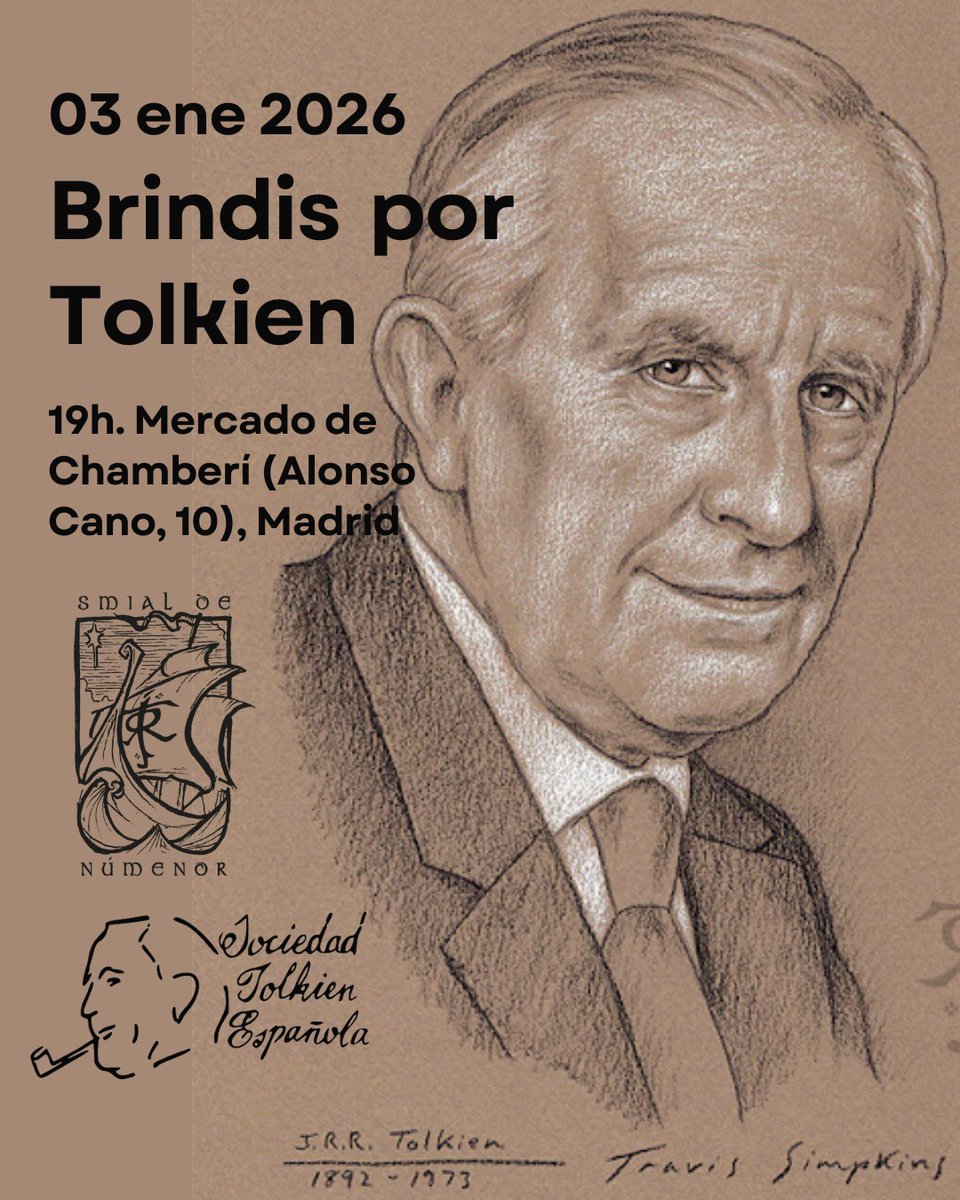 Tolkien_numenor's tweet photo. ¡Brindis por Tolkien! 🍻
⌚ Sábado 3 a las 19h
📍 Mercado de Chamberí
Ven a celebrar el cumple del Profesor. Escríbenos si tienes interés en asistir.
#smialste #eventoste #tolkien #tolkientoast https://t.co/ZryjmQNC1I