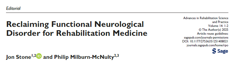 jonstoneneuro's tweet photo. Reclaiming FND for Rehabilitation Medicine –  new open access editorial 

Neurorehab colleague Phil Milburn-McNulty and I set out why Rehab Medicine is so well suited to treating FND, why they historically haven’t and what can be done to change things.

https://t.co/L7oLSxO7r9 https://t.co/qd9vzfKL3P