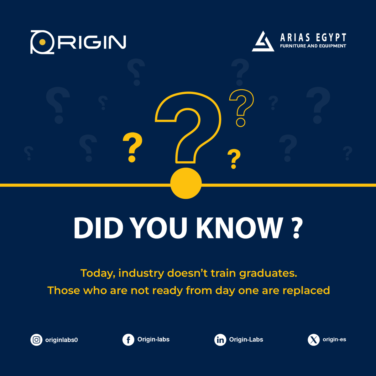 origines0's tweet photo. Industry no longer trains graduates. It replaces them.
Universities with labs aligned to real workflows stay relevant.

🎯 Origin Labs | Customized engineering labs for real industry needs.

👉 Free consultation: info@origin-es.com | +20 10 22244572
#DidYouKnow #Origin_Labs https://t.co/NF1K3j9we4