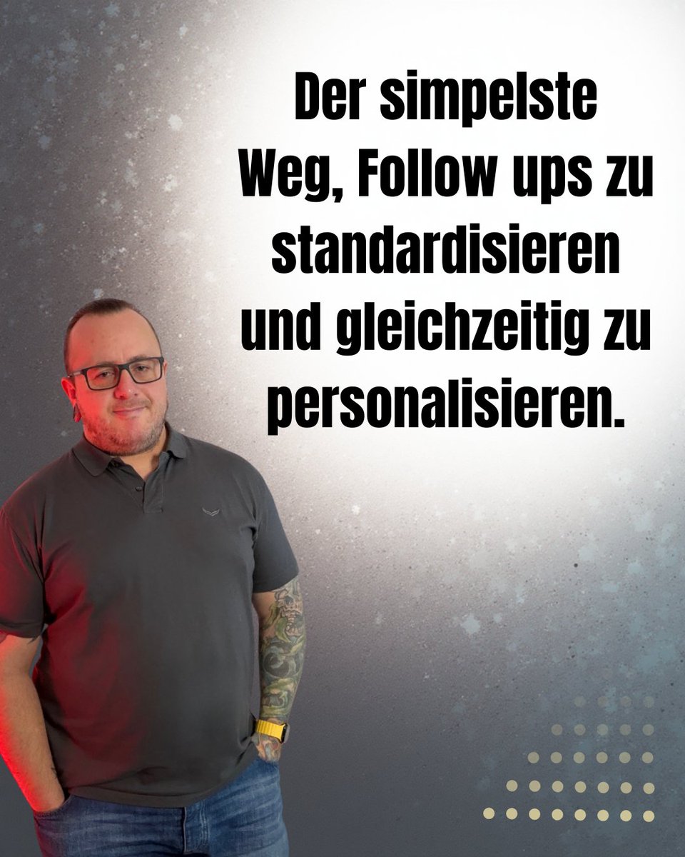 Follow ups standardisieren und personalisieren: "Hi [Name], danke für Interesse an [Thema]. Du hattest [Problem]." System füllt Platzhalter aus Formular. Standardisiere Struktur, individualisiere Inhalt. Persönlich und skalierbar.