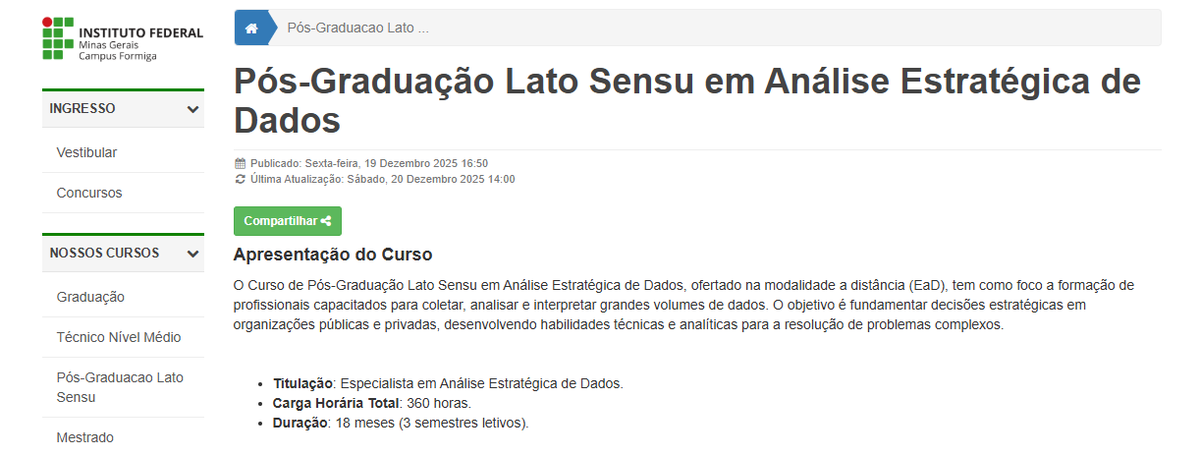 formiga.ifmg.edu.br/pos-graduacao-…

Tem gente que perde tempo falando mal da vida dos outros. Tem gente que vive falando mal dos trabalhos acadêmicos dos outros. E tem gente que se preocupa em ajudar os outros a melhorar de situação na vida. Eu sou do 3 tipo. Enquanto tiver saúde, vou