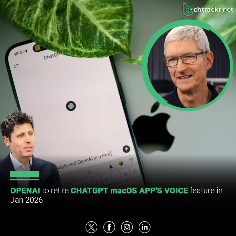 TechTrackr_net's tweet image. OpenAI will end Voice support in the ChatGPT macOS app from Jan 15, 2026, as it shifts focus to a more unified voice experience across other platforms.

#OpenAI #ChatGPT #AIUpdates #VoiceAI #MacOS #TechNews #ArtificialIntelligence #TechTrackr #TechNews