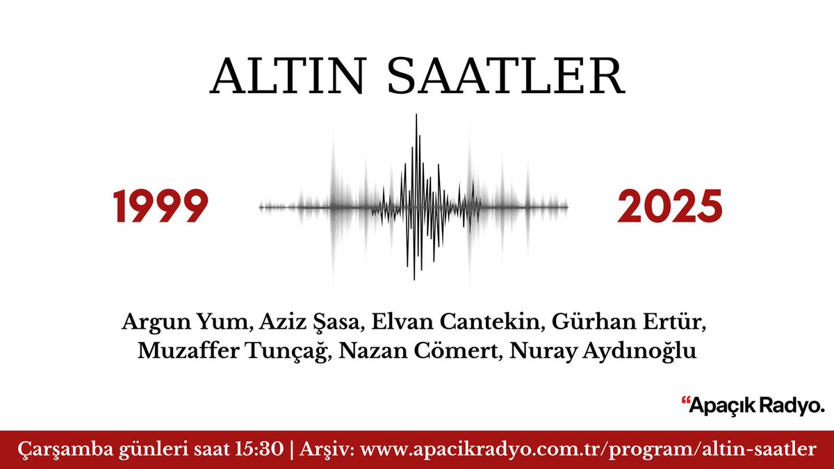 Altın Saatler'de Prof. Dr. Okan Tüysüz ile Türkiye ve dünyada 2025 yılında yerbilimleri açısından neler olduğunu konuşacağız. Ayrıca Marmara depremi konusunda uluslararası bir makale ve bir rapora değineceğiz.
24 Aralık Çarşamba saat 15:30’da apacikradyo.com.tr adresinde.