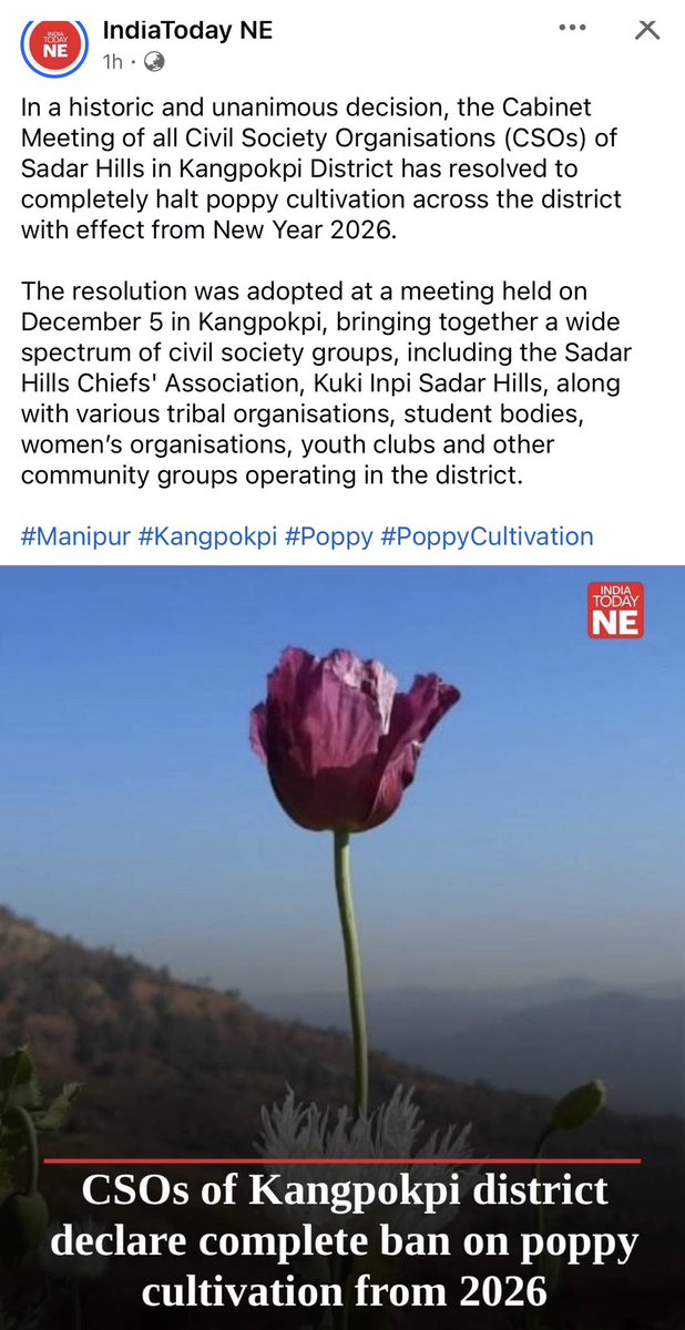 Was HCM <a href="/NBirenSingh/">N. Biren Singh</a> wrong — or simply ahead of his TIME ?

Since the launch of the War on Drugs, Manipur has witnessed:
• Large-scale poppy destruction drives
• Record drug seizures worth ₹100s of crores
• Sustained pressure on cultivation belts
Now, CSOs of Kangpokpi have