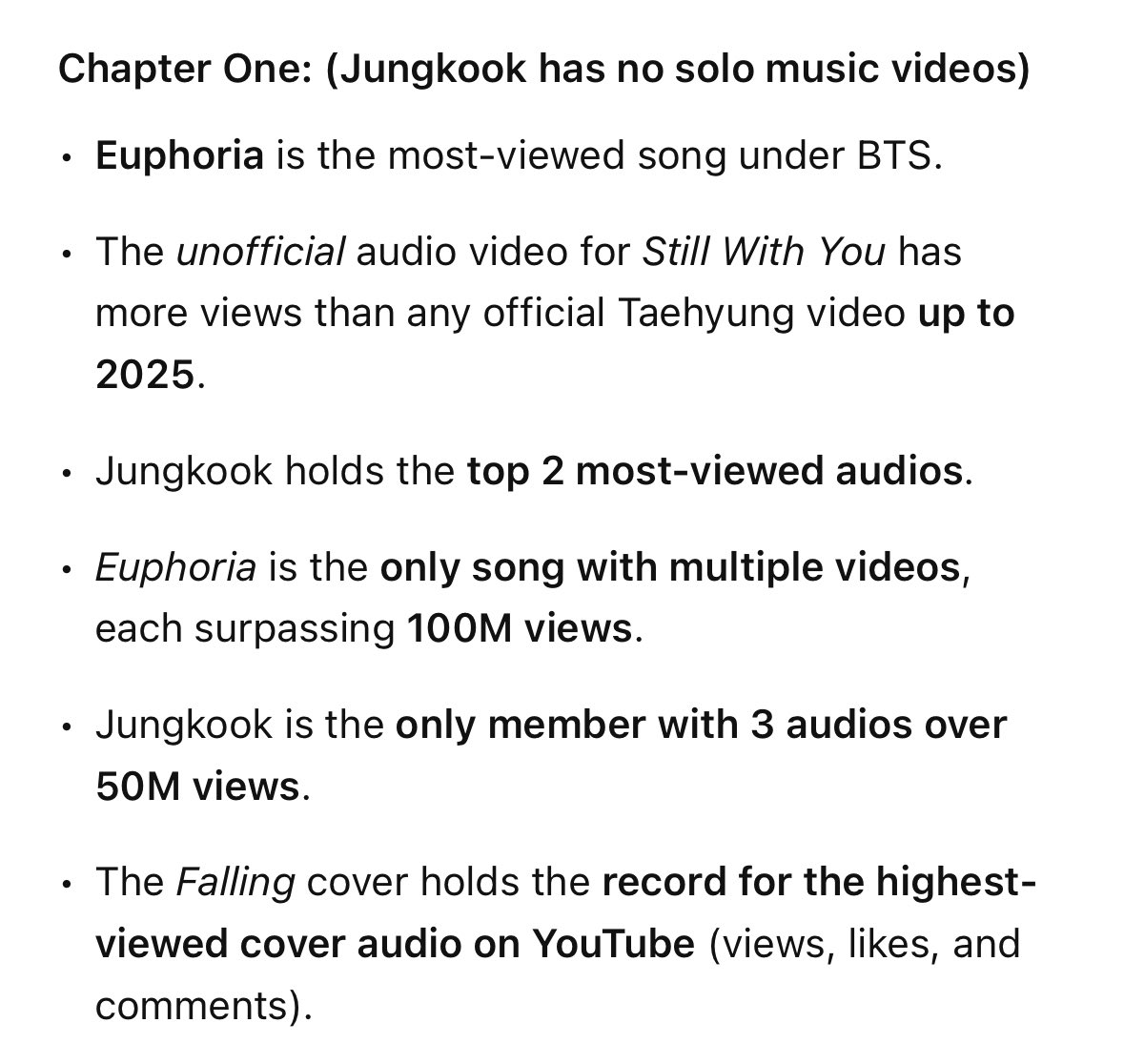 jungkook didn’t have any solo mv in chapter one, but his success there still outshines taehyung’s entire career up to 2025. 

playing the 🛴 card won’t save your flopping fave