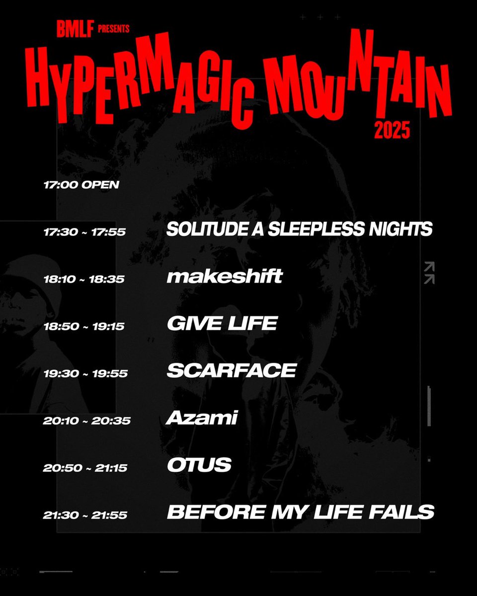 【TIME TABLE公開】

2025年Azami納めです。
ご来場お待ちしています！

2025.12.27(Sat) at SHIBUYA CYCLONE
BEFORE MY LIFE FAILS <a href="/BMLFTOKYO/">BEFORE MY LIFE FAILS</a> pre.
"HYPER MAGIC MOUNTAIN 2025"

🎫TICKET発売中🎫
t.livepocket.jp/e/1mw60

⏰Azami "20:10~20:35"⏰

--ACT--
BEFORE MY LIFE FAILS
Azami
GIVE LIFE