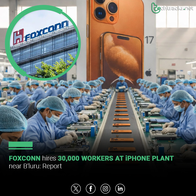 TechTrackr_net's tweet image. Foxconn hires nearly 30,000 workers at its new iPhone plant near Bengaluru, marking one of India’s fastest factory scale-ups, with women making up 80% of the workforce.
#Foxconn #Apple #iPhone #MakeInIndia #Manufacturing #Bengaluru #Jobs #ElectronicsIndustry #TechTrackr #TechNews