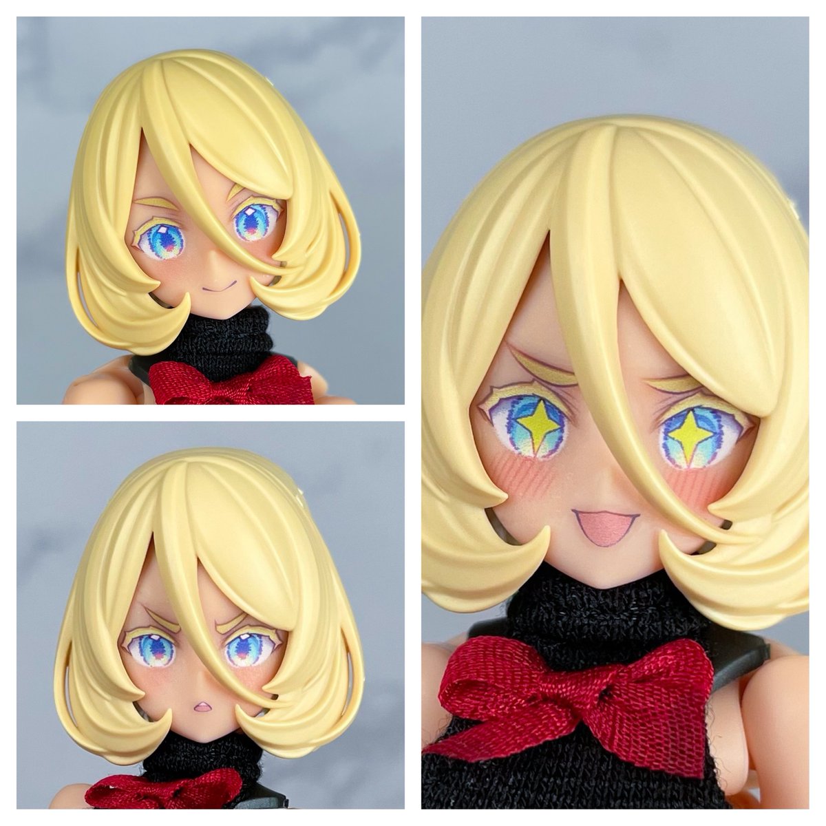 (ｺ･ω･ﾄﾘ)眉と髪の毛の色が合うな～と思ってバスタードールのカラバリ子ちゃんたちに貼ってみたらみんなめちゃくちゃ好みの子になったのでオススメどす～！