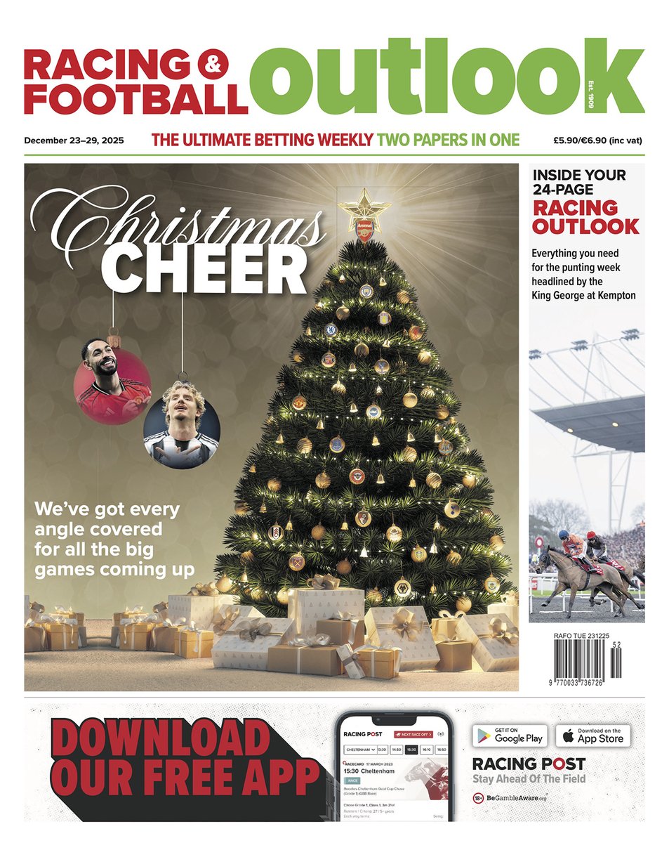 rfoutlook's tweet image. It's an @rfoutlook Christmas special... 🎅 🗞️

🏇All the best bets for a feast of festive action, including speed ratings, trends and views from the training centres
⚽️ Incredible stats package and all the big-match previews for the Premier League, EFL and across Europe

OUT NOW!