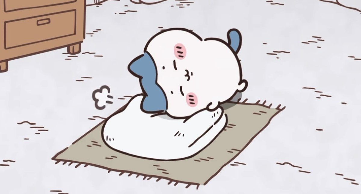 踏ん張ってからのシュッ！で無事に布団に到着ぅ✨️少し怠けた感じのハチワレちゃんも可愛いぃぃ～( ´艸｀)︎💕︎

#アニメちいかわ