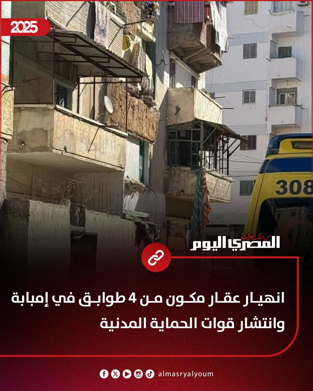 انهيار عقار مكون من 4 طوابق في إمبابة وانتشار قوات الحماية المدنية 