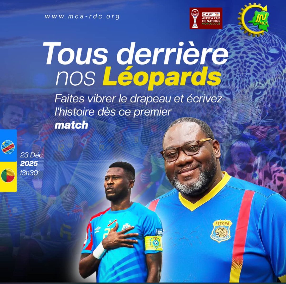 bakadifuilaChri's tweet photo. Le Mouvement Congo en-Avant, MCA et son Président Kas KASONGO KALALO affectueusement appelé 3K @KasongoKas 
apportent leur soutien indéfectible aux Léopards de la RDC.

La victoire nous attend. https://t.co/cHaO5g0Hiu