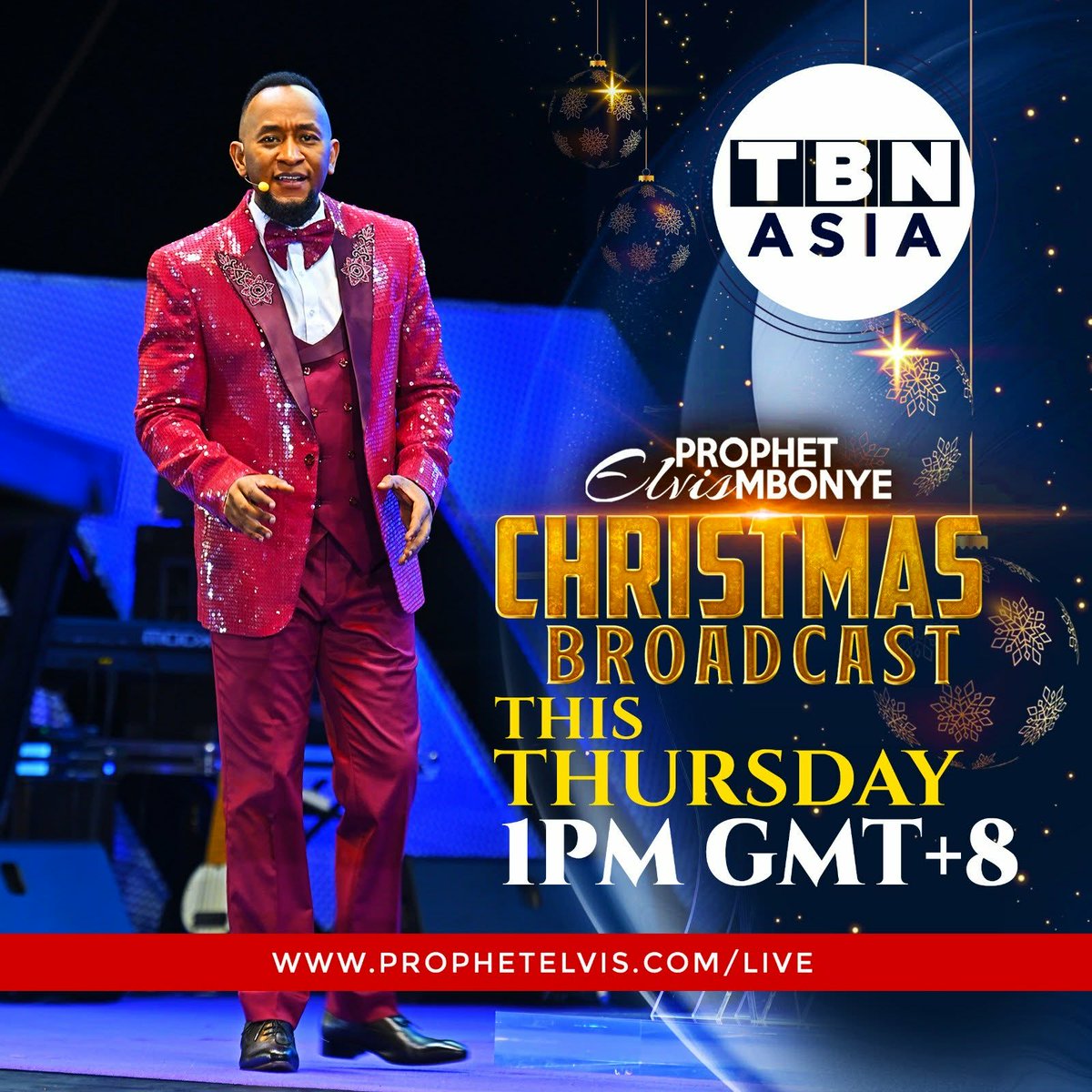 TBNAsiaOfficial's tweet photo. ✨ Celebrate the season with us! Don’t miss the Christmas Broadcast with Prophet Elvis Mbonye, this Thursday at 1PM (GMT+8) on TBN Asia. A time of revelation, worship, and joy. 🎄✨ https://t.co/JierlpCCOI