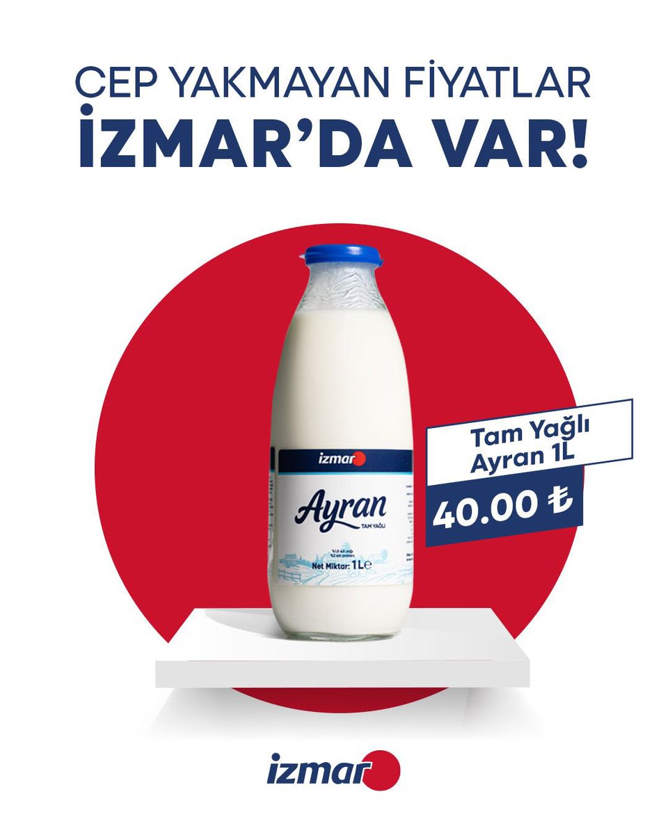 İZMAR Ayran Raflarda Yerini Aldı!

Tam Yağlı Ayran 1L Sadece 40 TL!

Size En Yakın İZMAR Şubemizi Öğrenmek için izmar.info Web Sitemizi Ziyaret Edebilirsiniz.