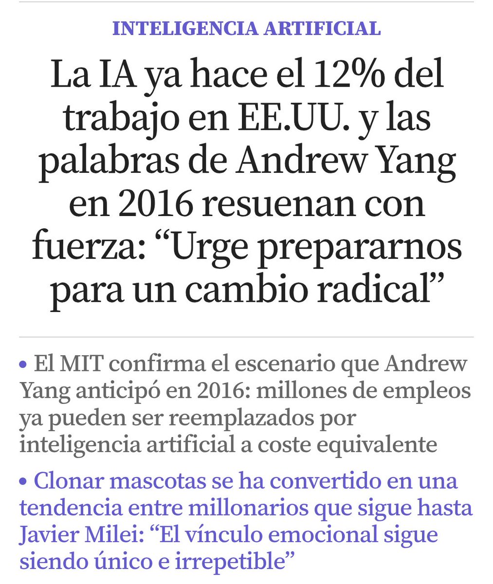 jaguimera's tweet image. Titular espectacular, eh? 

La cosa està en què el cos de la noticia explica una cosa diferent: que un estudi del MIT diu que la IA podria (notis el condicional) fer un 12 de les tasques. Res de que les faci. 

Mal periodisme. #clickbait #discover