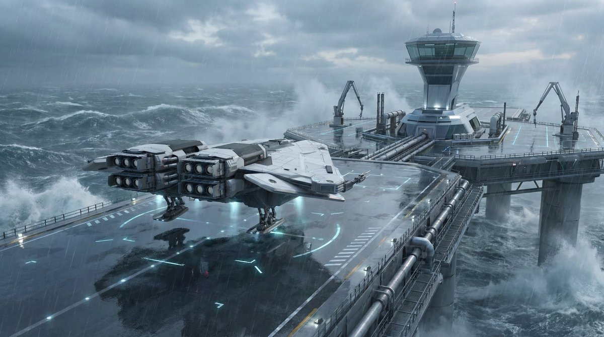 Waterworld in <a href="/EliteDangerous/">Elite Dangerous</a> <a href="/frontierdev/">Frontier</a> 
Approach vector stable.
Offshore installation secured.
No landfall possible.
#conceptart