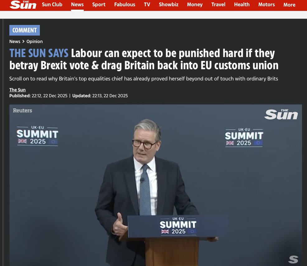 AlexTaylorNews's tweet image. Labour will be "punished hard for betraying Brexit" by "ordinary Brits" says @TheSun 

The same "ordinary Brits" you conned into voting for Brexit to "slash" immigration &amp;amp; make themselves better off ? - 𝒕𝒉𝒐𝒔𝒆 "ordinary Brits ?"🤡