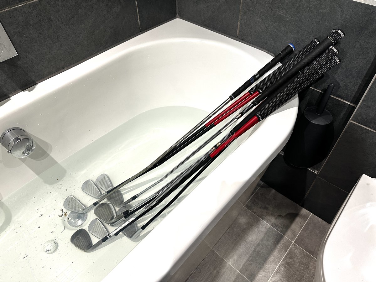 Who’d have thought that my 14 year old son, with a 9 handicap should feel the bathroom is the correct place to clean his golf clubs!