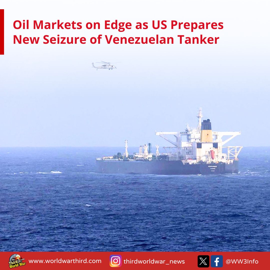 WW3Info's tweet image. #WW3: #US is preparing to seize another #Venezuelan oil tanker headed for the #Caribbean, with Coast Guard vessels on standby. If carried out, it would be the third such action in two weeks, nudging global oil prices higher amid pressure on Venezuela and President Nicolás Maduro.