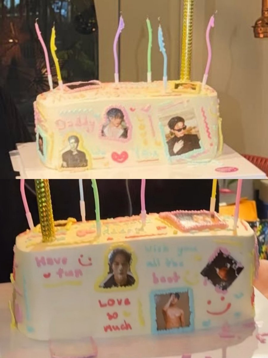 A1112222_'s tweet image. baby First is celebrating daddy Mike birthday🧡🖤They both look so happy!Ilove how they take care of each other🥰🥺

 The birthday cake look so sweet🎂and the writing on it,the picture are very cute,funny🤣This must be your idea,baby😺🧡
#m1keangelo
#first_chalongrat 
#mikefirst