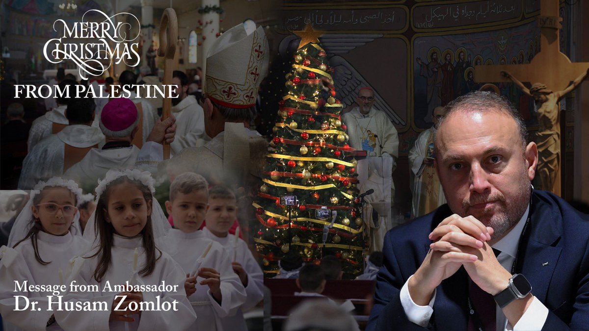 A #Christmas2025 message from H.E. Ambassador <a href="/hzomlot/">Husam Zomlot</a>:

This Christmas, people across the United Kingdom will gather with loved ones to mark a season of reflection, generosity, and hope.

In the birthplace of Jesus, #Palestine, our people will also be celebrating Christmas