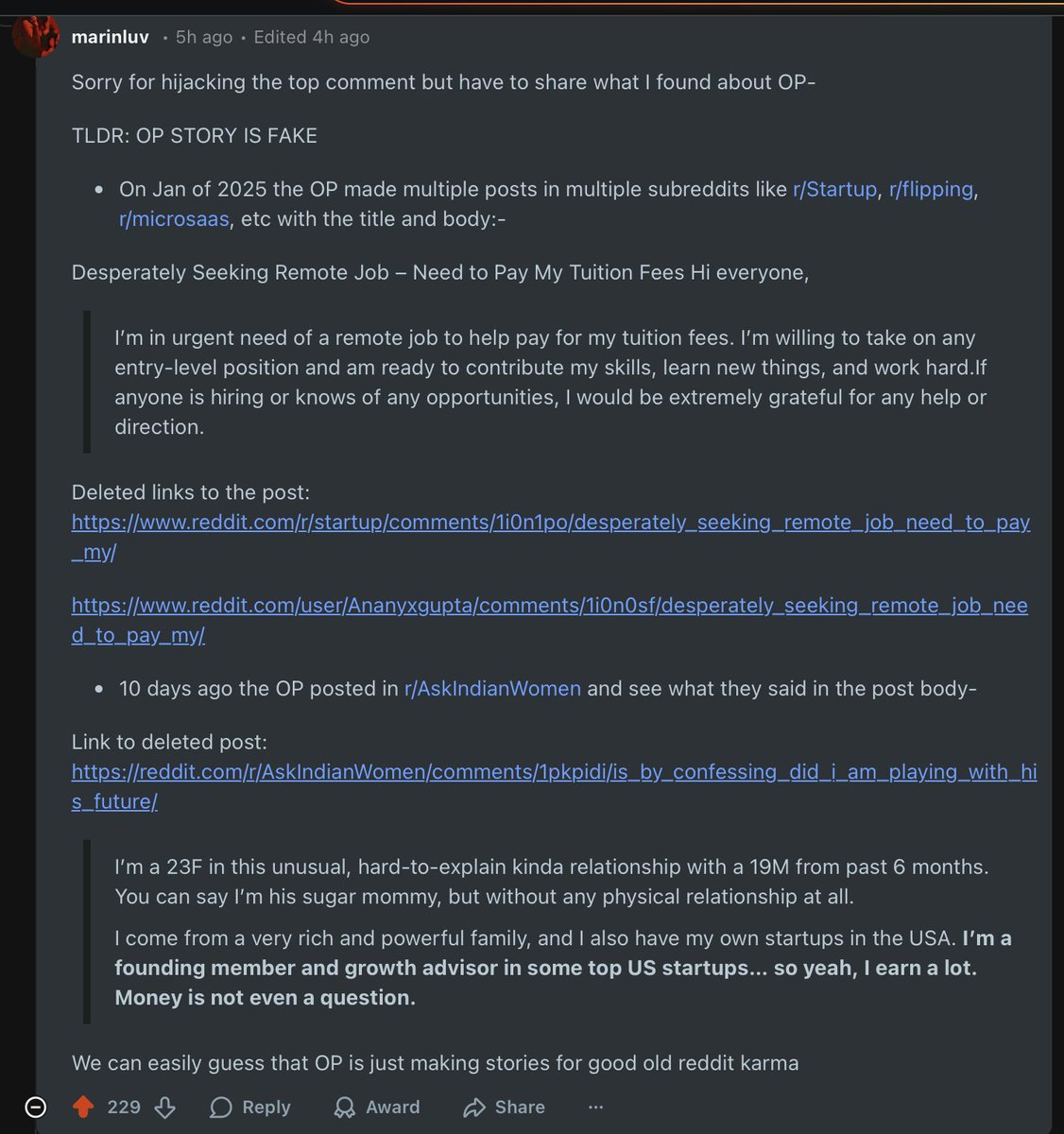 agrawalamrit_'s tweet photo. @rishub_1 @SatanAtWink the story is fake. op has written all of that just to farm reddit karma
https://t.co/erYpWTAZYh https://t.co/lWjeOPyX8B