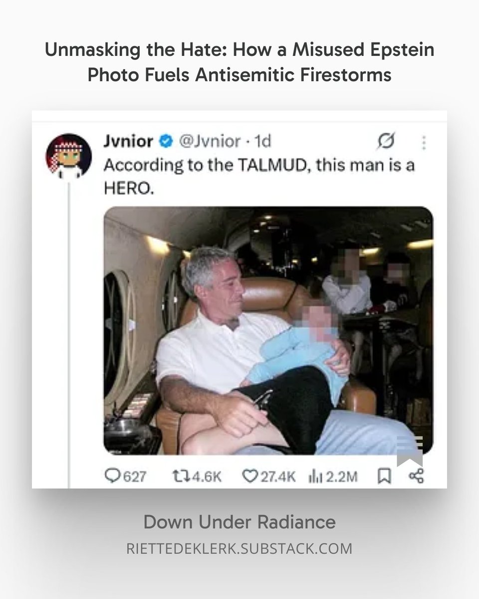 Schulla007's tweet image. 🚨 Unmasking the Hate: How a viral Epstein photo is twisted to fuel antisemitic firestorms. Dive into the facts behind the Dubin family ties, Talmud myths

Don't let division win read now! 👇
open.substack.com/pub/riettedekl…

#EpsteinFiles #Antisemitism #TruthOverHate
