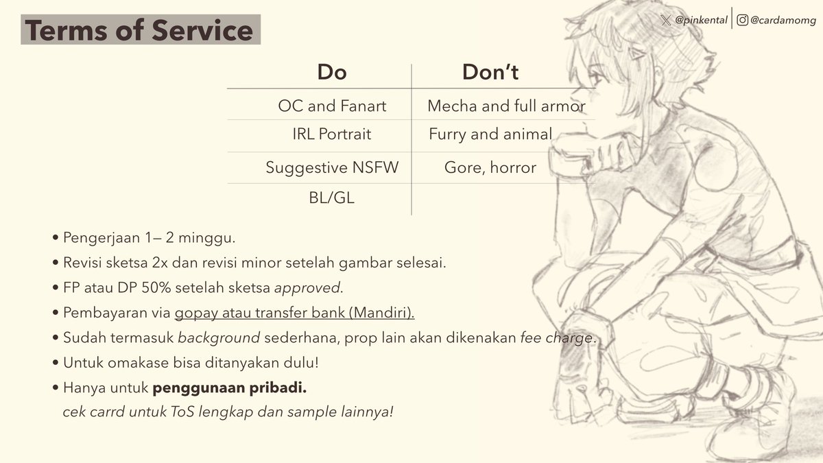 pinkental's tweet image. [ RT &amp;amp; likes are appreciated! ]

Haloo! 
Jambu tetap buka komis gambar dengan style watercolor dan sketch✨

Untuk ToS lengkap &amp;amp; sample bisa cek carrd: 
↪︎ komisijambu.carrd.co

Bisa langsung DM💌 kalau tertarik, thank u!

---
#artidn #zonakaryaid #artistindonesia