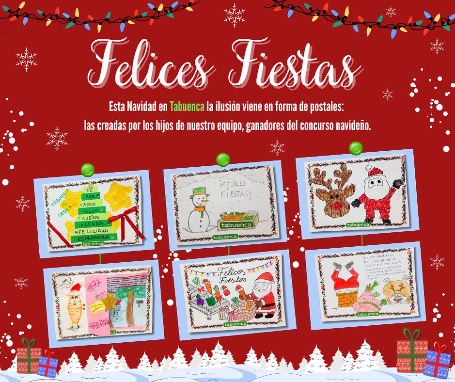 Esta #Navidad en #Tabuenca la felicitación es muy especial 🎄 Las #postales creadas por los hijos e hijas de nuestro #equipo , ganadores de nuestro concurso navideño, son las protagonistas.
¡Felices fiestas! ✨

#Navidad2025 #FelicesFiestas